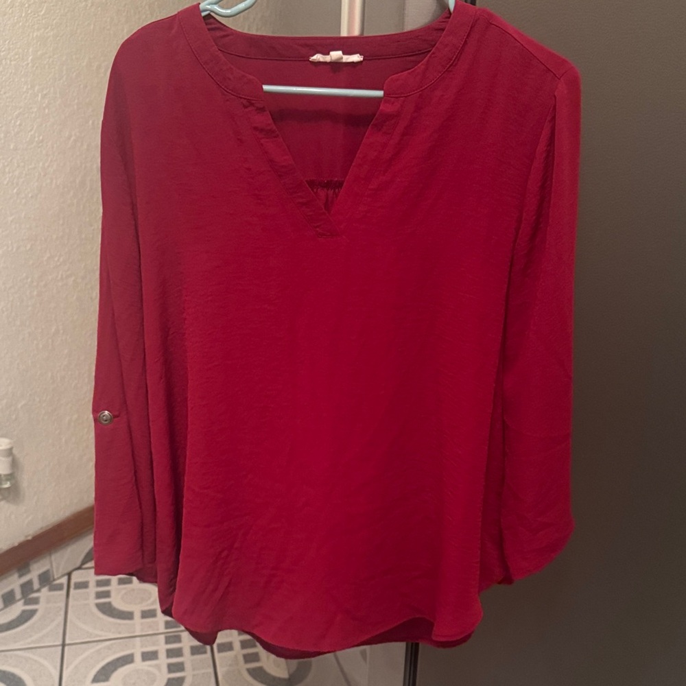 Maurices Deep Red V-Neck Long Sleeve Tunic